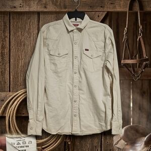 Wrangler Western Pearl Snap Shirt 100% Cotton Men's Medium Off-White